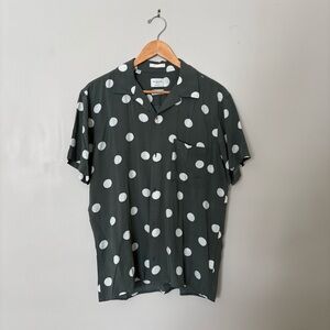 Selected Green and White Polka Dot Casual Button Down Short Sleeve Shirt